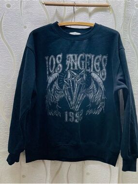 Black Graphic Crewneck Sweatshirt - Los Angeles Winged Emblem